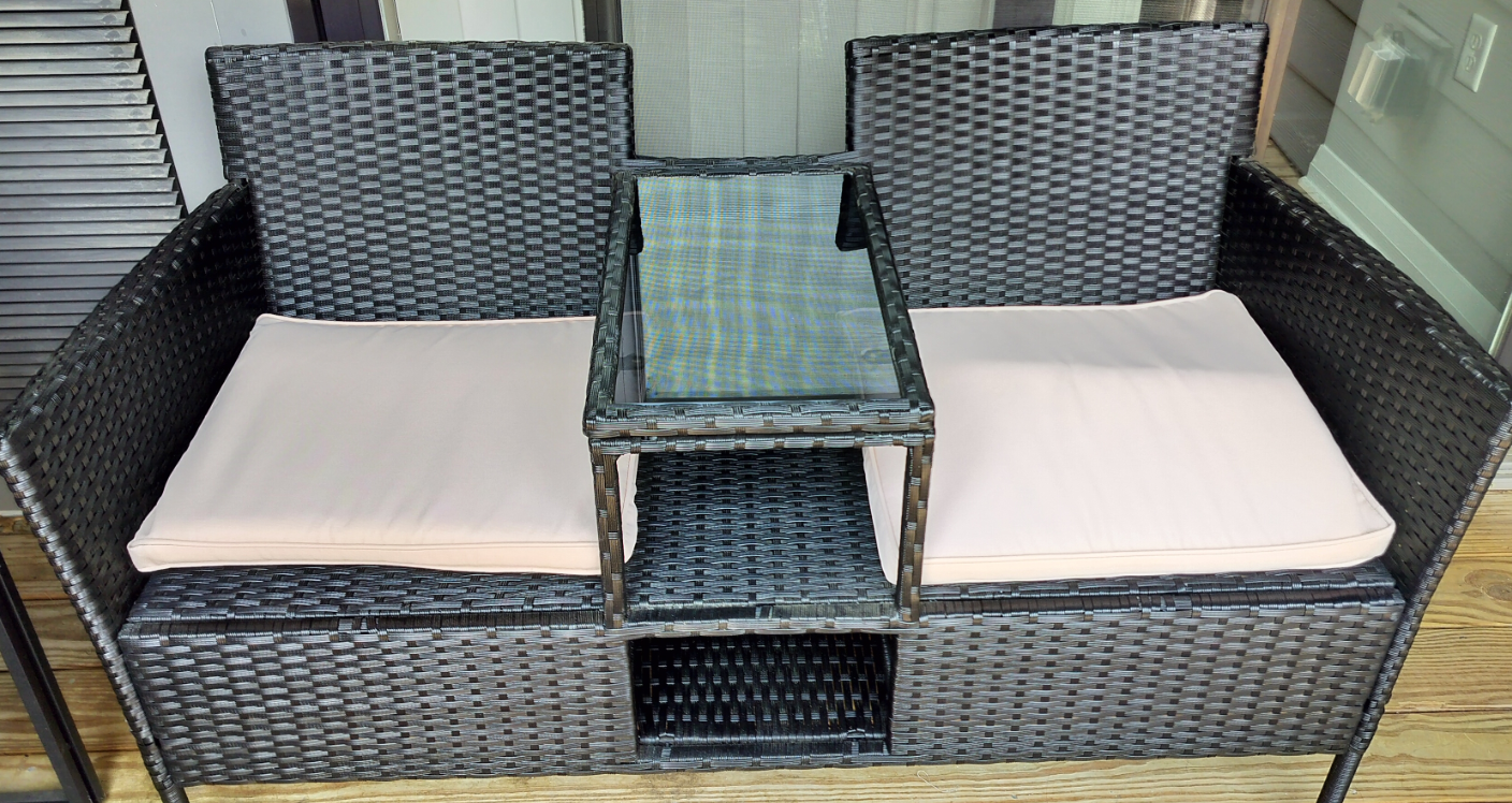 Outdoor Patio Loveseat with Built-in Coffee Table - Black